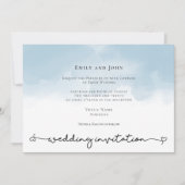 Invitation Mariage de script de lavage de coeur bleu clair (Devant)
