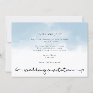 Invitation Mariage de script de lavage de coeur bleu clair