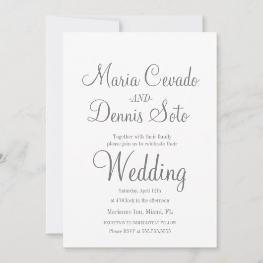 Invitation Mariage de script de lettres gris simple (Devant)