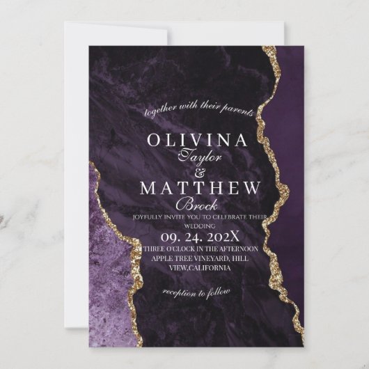 Invitation Mariage de script de Mariage d'agate violet et d'o (Devant)