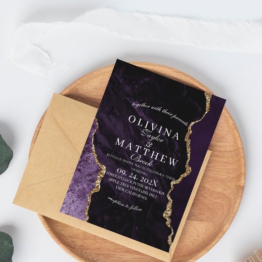 Invitation Mariage de script de Mariage d'agate violet et d'o