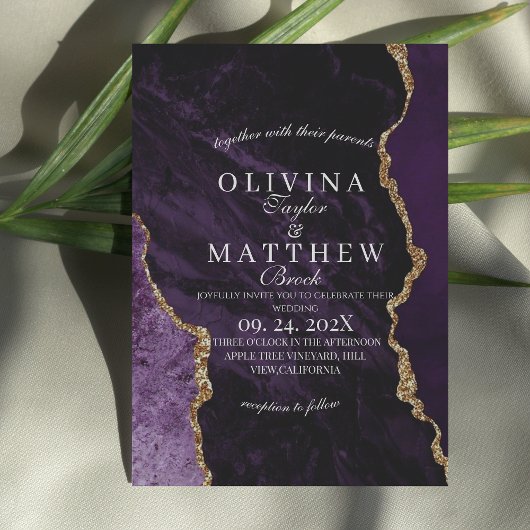 Invitation Mariage de script de Mariage d'agate violet et d'o
