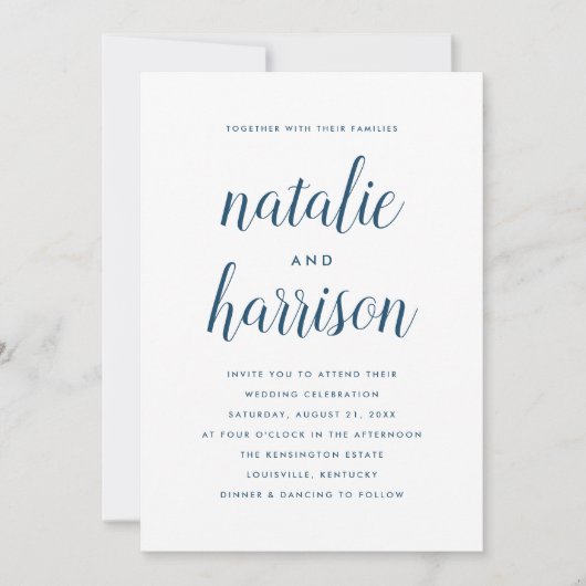 Invitation Mariage de script de marine moderne simple (Devant)