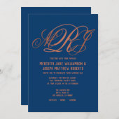 Invitation Mariage de script de monogramme élégant en cuivre  (Devant / Derrière)