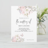 Invitation Mariage de script de papillon rose blanc Magnolia (Debout devant)