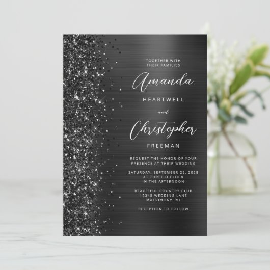 Invitation Mariage de script de Parties scintillant en métal  (Debout devant)