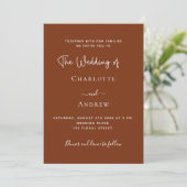 Invitation Mariage de script de rouille orange brûlé (Debout devant)