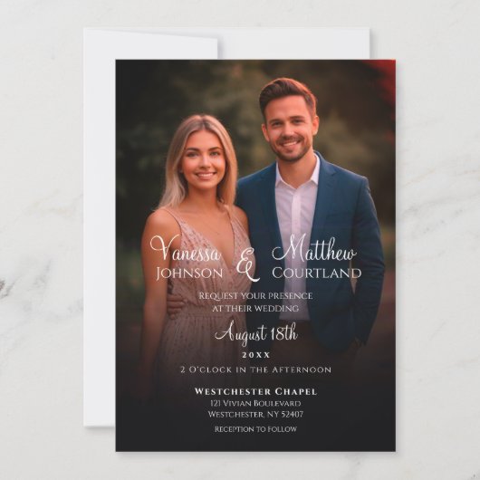 Invitation Mariage de script de superposition photo noir blan (Devant)