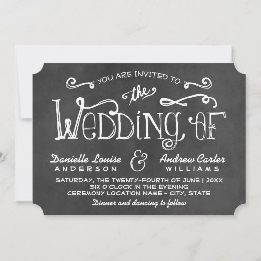 Invitation Mariage de script de tableau noir rustique (Devant)