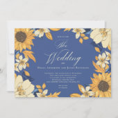 Invitation Mariage de script de tournesol d'aquarelle bleue (Devant)