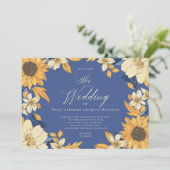Invitation Mariage de script de tournesol d'aquarelle bleue (Debout devant)