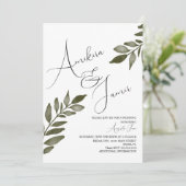 Invitation Mariage de script de verdure de la branche feuille (Debout devant)