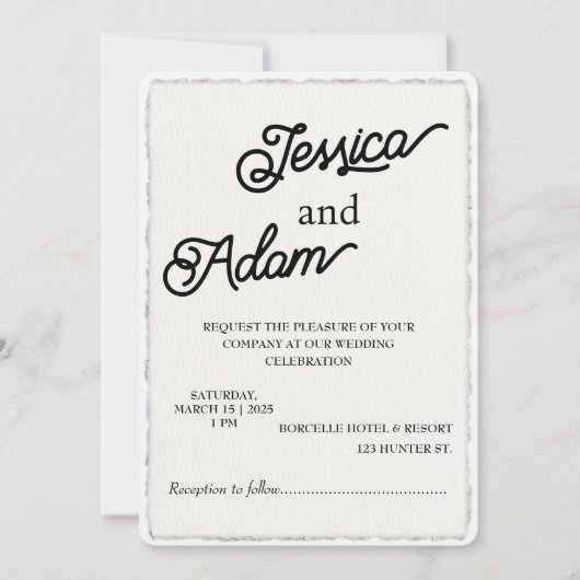Invitation Mariage de script d'invitation de papier de bord F (Devant)