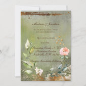 Invitation Mariage de script d'or floral vert rustique (Devant)