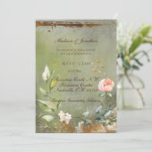 Invitation Mariage de script d'or floral vert rustique (Debout devant)