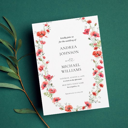 Invitation Mariage de script du coeur du cadre de pavot botan