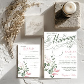 Invitation Mariage de script élégant à la florale rose et gri