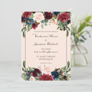 Invitation Mariage de script élégant à la florale rose vif bo