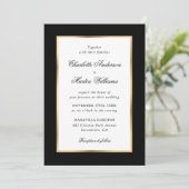 Invitation Mariage de script élégant Black Gold Frame (Debout devant)