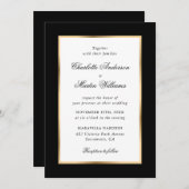 Invitation Mariage de script élégant Black Gold Frame (Devant / Derrière)