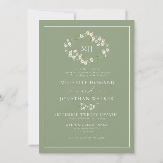 Invitation Mariage de script élégant de la couronne florale d (Devant)