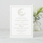 Invitation Mariage de script élégant de la couronne florale d (Debout devant)