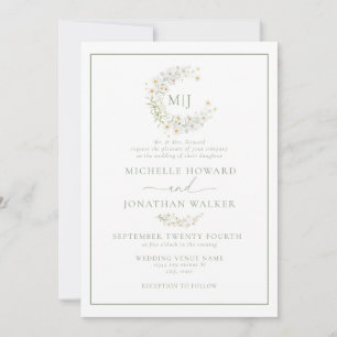 Invitation Mariage de script élégant de la couronne florale d