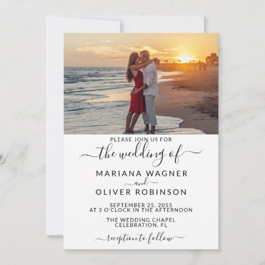 Invitation Mariage de script élégant de photo (Devant)
