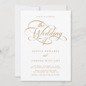 Invitation Mariage de script élégant Delicate Gold & White (Devant)