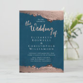 Invitation Mariage de script élégant en bronze bleu (Debout devant)