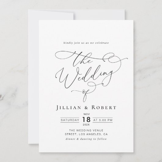 Invitation mariage de script élégant en noir et blanc (Devant)