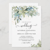 Invitation Mariage de script élégant Eucalyptus (Devant / Derrière)