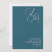 Invitation Mariage de script élégant Monogrammé Blue Pink (Devant)