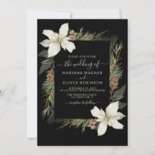 Invitation Mariage de script élégant noir et blanc hiver (Devant)