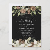 Invitation Mariage de script élégant noir et blanc hiver (Devant)