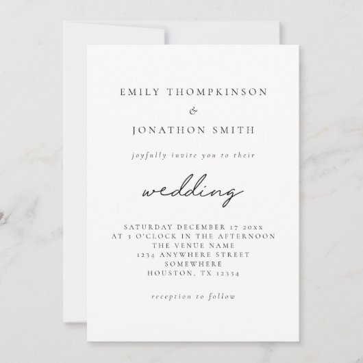 Invitation Mariage de script élégant noir simple (Devant)