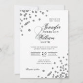 Invitation Mariage de script élégant Silver Confetti QR RSVP (Devant)