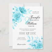 Invitation Mariage de script élégant Turquoise Floral avec QR (Devant)