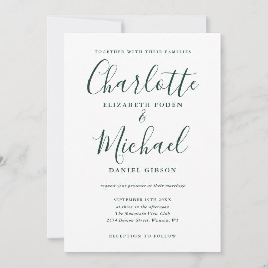 Invitation Mariage de script Emerald Green (Devant)
