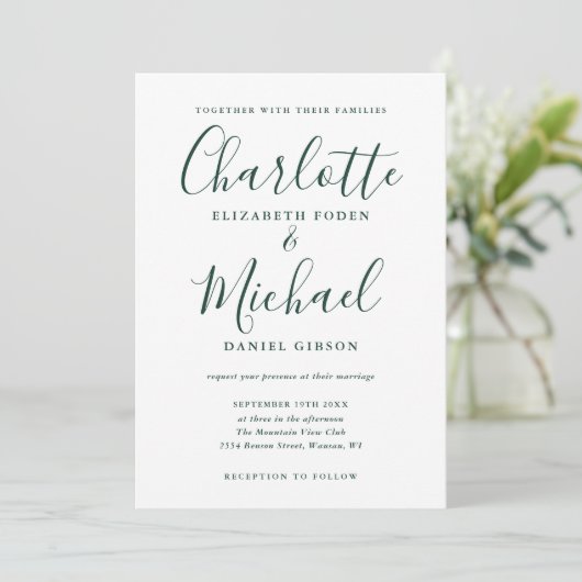 Invitation Mariage de script Emerald Green (Debout devant)