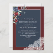 Invitation Mariage de script en bois bleu Bourgogne de la mar (Devant)