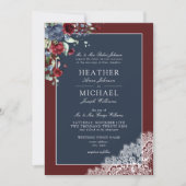 Invitation Mariage de script en bois bleu de la marine tradit (Devant)