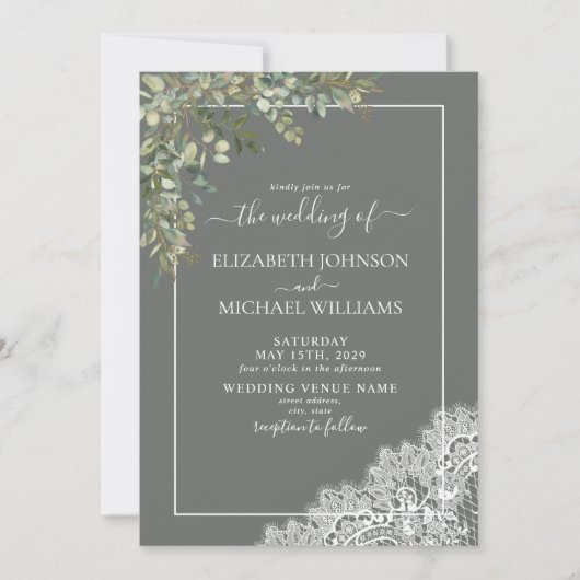 Invitation Mariage de script en bois de dentelle d'Eucalyptus (Devant)