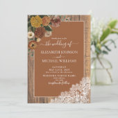 Invitation Mariage de script en bois rustique Burnt Orange (Debout devant)