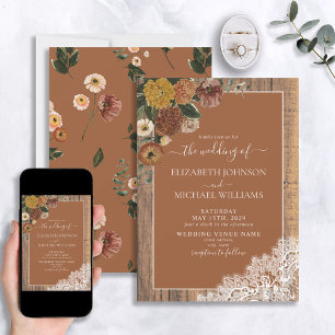 Invitation Mariage de script en bois rustique Burnt Orange