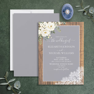 Invitation Mariage de script en bois rustique gris élégant te