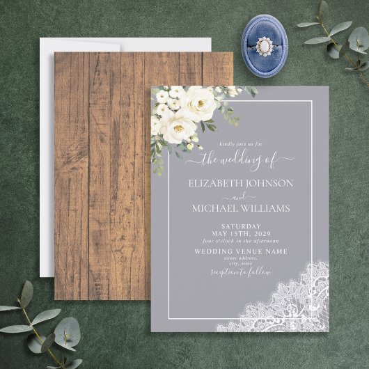 Invitation Mariage de script en bois rustique gris élégant te
