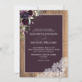 Invitation Mariage de script en bois rustique violet à prune (Devant)