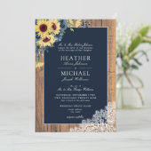 Invitation Mariage de script en dentelle bleu de la marine cl (Debout devant)