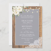 Invitation Mariage de script en dentelle de bois rustique gri (Devant)